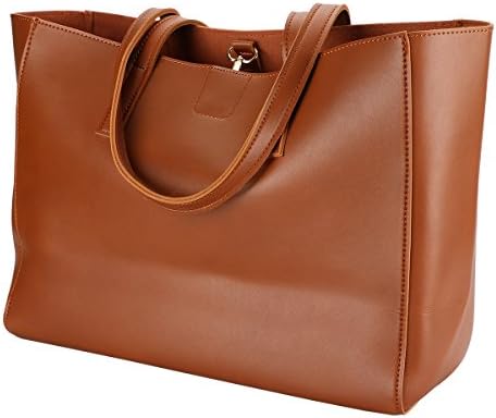 SharPlus Women Minimalist Vintage PU Leather Satchel Laptop Tote Bags Purses Large Capacity Office Shoulder Top Handle Hobo Handbags Wallets (Brown)
