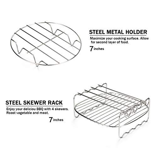 Air Fryer Accessories 8pcs for Gowise Phillips Cozyna Deep Fryer Accessories Set with Cake Barrel, Pizza Pan, Metal Holder, Skewer Rack, Silicone Mat, Silicone Brush, Food Tong, Oil Brush - Thumbnail 4