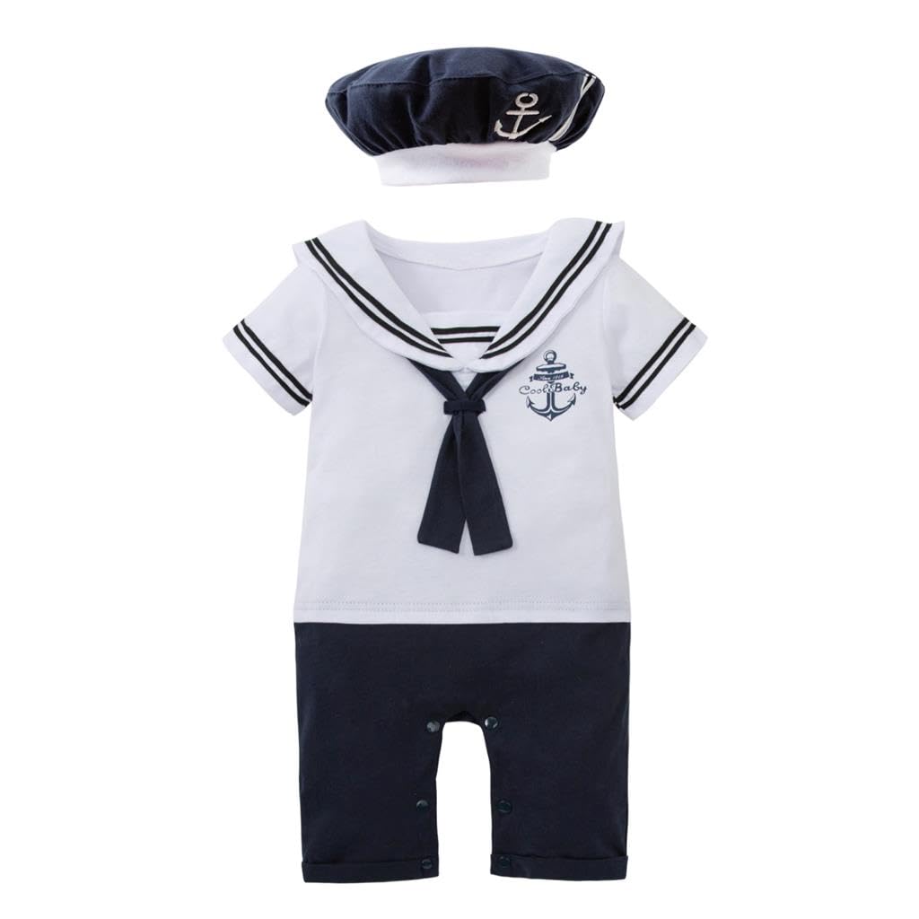 Lito Angels Infant Baby Boys Sailor Outfit Fancy Dress Up Romper Costume with Hat Size 3-6 Months, White