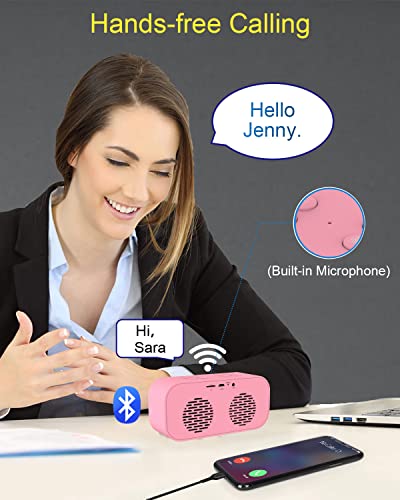 AFK Alarm Clock for Bedroom/Office,Small Digital Clock with Bluetooth Speaker,Desk Clock with Dual Alarms,Snooze,Mirror LED Display,Hands-Free Calling for Girls/Adults.(12H Format,Pink)