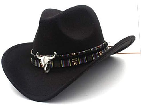 Forart Mens Womens Wool Felt Western Cowboy Hat Outdoor Wide Brim Hat Caps with Strap