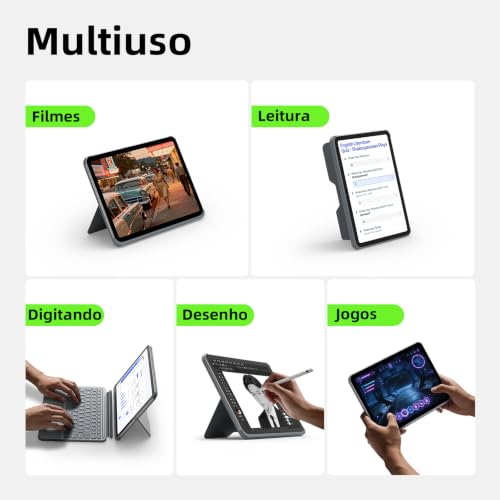 Capa com Teclado e Trackpad para iPad A16 11ª Geração 11 Polegadas 2025/ iPad 10ª Geração 10.9" Polegadas, Teclado Retroiluminado Destacável com Layout Português, Capa com Ângulo Ajustável, Cinza