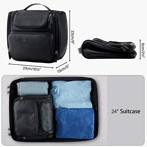 Toiletry Bag, BAGSMART Hanging Leather Toiletry Kit Large Women Mens Travel Organizer Water-resistant for Full Sized Container, Toiletries, Brushes Shaving(Black) 6 Toiletry Bag, BAGSMART Hanging Leather Toiletry Kit Large Women Mens Travel Organizer Water-resistant for Full Sized Container, Toiletries, Brushes Shaving(Black)