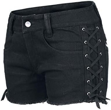 Dressation Womens Street Punk Side Lace Up Shorts Jeans Pants Black 11/Waist 32