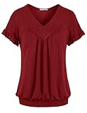 Messic Womens V Neck Short Sleeve Draped Patchwork Knitted Tunic Blouse Top