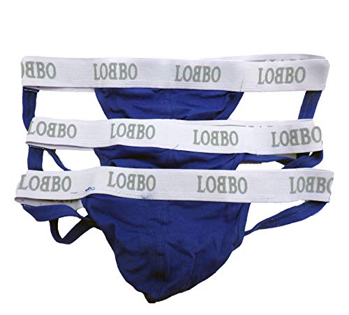 LOBBO Jock Strap Men's Underwear Cotton Up to 4XL Sexy Design for Sport Fashion (4XL, 3-Pack Blue)