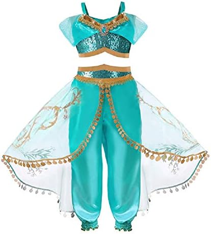 YIFASHION Girls Princess Jasmine Dress Up Costumes Halloween Party Fancy Dress Outfit for Toddler Girls