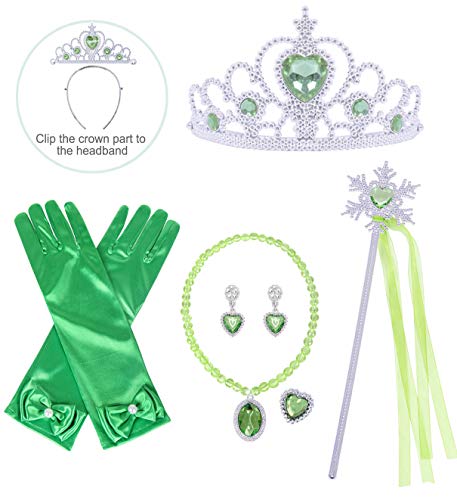 Cotrio Green Anna Coronation Dress Up Girls Princess Dresses Halloween Costumes with Accessories (4T, 3-4 Years, Gloves, Tiara, Scepter, Necklace, Ring,Earrings) - Thumbnail 7