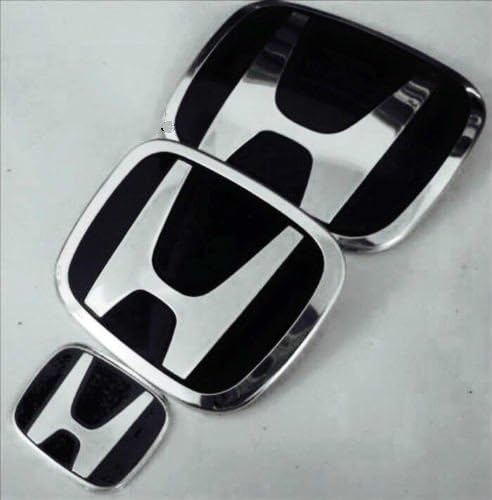 Exotic Store Set of 3 Pieces 2016 - 2017 Modified H Grille Front+Rear+steering wheel Red Black Emblem 10th Generation For Honda JDM RED CIVIC 2-Door Coupe Grille Trunk Badge Emblems (Black+Chrome)