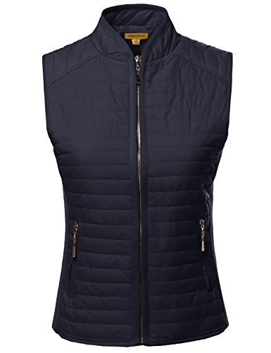 Solid Basic Quilted Vest W/ Side Rib Panel Details Navy S Size