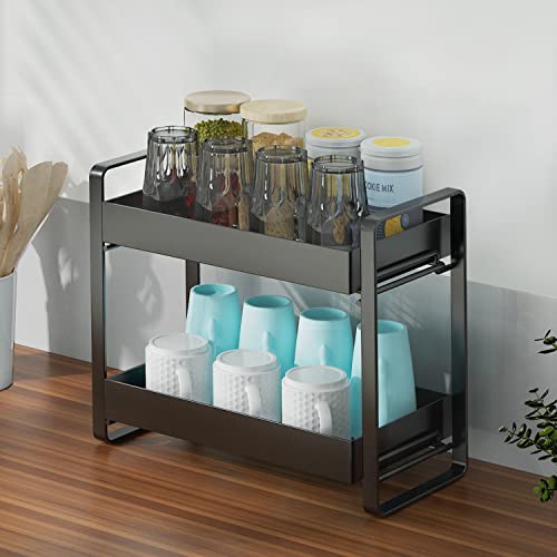 GILLAS 2 Tier Bathroom Counter Organizer, Makeup and Cosmetic Organizer Rack, Bathroom Vanity Storage Tray, Counter Standing Holder Shelf, Black