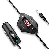 JETech Wireless FM Transmitter Radio Car Kit for Smart Phones Bundle with 3.5mm Audio Plug and Car Charger (Black)