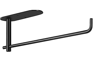 FVVIIA Paper Towel Holder Under Kitchen Cabinet - Self Adhesive or Drilling Paper Towel Holder Stick on Wall for Kitchen, Bathroom, Cabinets, SUS304 Stainless Steel - Black