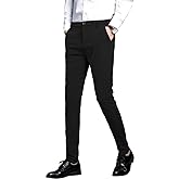Plaid&Plain Men's Stretch Dress Pants Slim Fit Skinny Suit Pants