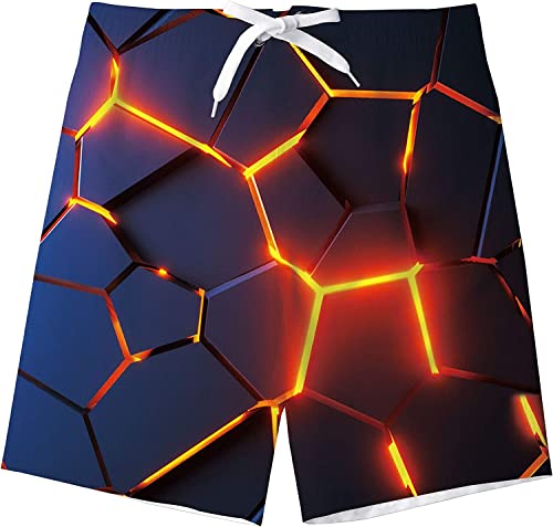 Kids4Ever 13-14 Jahre Teenager Badehose Jungen Sommer Strand Badeshorts Kind 3D Geometrie Drucken Verstellbare Taille Atmungsaktiv Badebekleidung