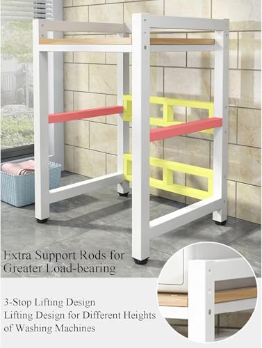 Dryer Stand Height Adjustable, Portable Stacking Kit for Front Loader Washing Machine & Tumble Dryer, Storage Rack Over Washing Machine Storage Unit, 400kg Load Capacity BlackFrame White
