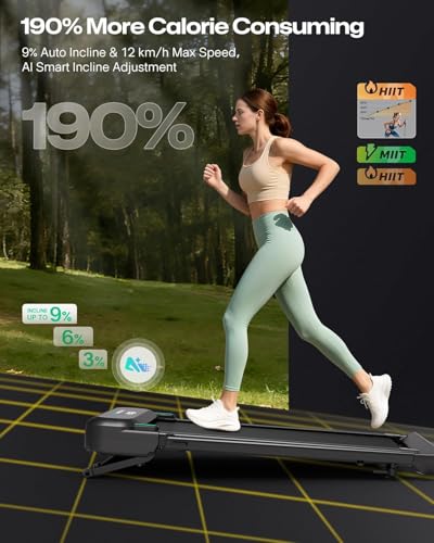 UREVO Foldimix 5L Treadmills for Home, Dual Brushless Motorized 3.0HP ，9% Auto Incline Walking Pad with Adjustable Handle Bar, Multi-Functional, 14-Point Shock Absorption, Standing Desk Treadmill