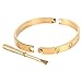 Yeemer Stainless Steel Love Screw Oval Bracelet Bangle Women Men with Screwdriver (19cm Yellow gold with diamonds)