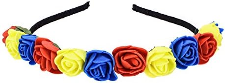 Love SweetyBOHO Floral Crown Rose Flower Headband Hair Wreath (Red Yellow Blue)