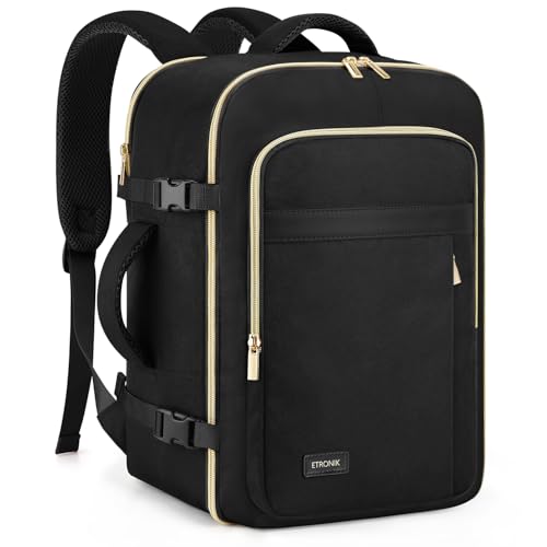 ETRONIK for New Ryanair Cabin Bags 40x30x20 Underseat, 24L Travel Backpack Cabin Size Hand Luggage Bag, Wizzair Water Resistant Carry on Bag, Black & Golden, Classic
