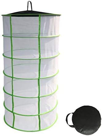 Drying Rack Herb Drying Net Herb Dryer W/ Carry Bag Mesh For Herbs Buds Plants (D24"-6 Layer, White with green edge)