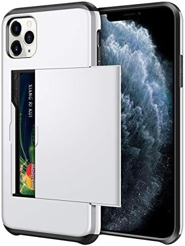SAMONPOW Wallet Case for iPhone 11 Pro Max Case with Card Holder Dual Layer Hybrid Shell Heavy Duty Shockproof Anti Scratch Soft Rubber Bumper Cover Case for iPhone 11 Pro Max 6.5 inch White