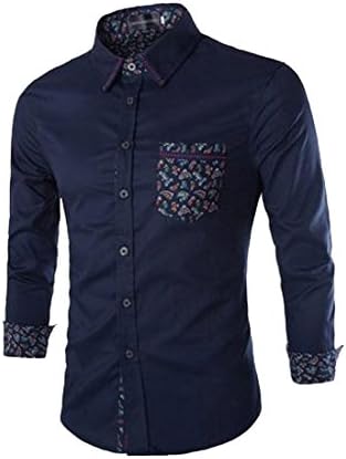 ForeverGod Mens Baggy Button Down Long-Sleeve Printed Splice Shirt Navyblue US XL