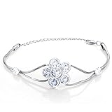 Menton Ezil Glam Princess Shiny CZ Crystal Accent Hollow Out Silver Plated Snake Chain Flower Bracelet