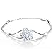 Menton Ezil Glam Princess Shiny CZ Crystal Accent Hollow Out Silver Plated Snake Chain Flower Bracelet
