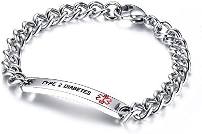 Type 2 Diabetes- Awareness Medical Alert ID Bracelets in Stainless Steel for Diabetes Care,8"