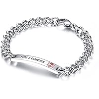 Free Engraving- 8mm High Polished Surgical Steel Chain Medical Alert ID Bracelets for Women and Men