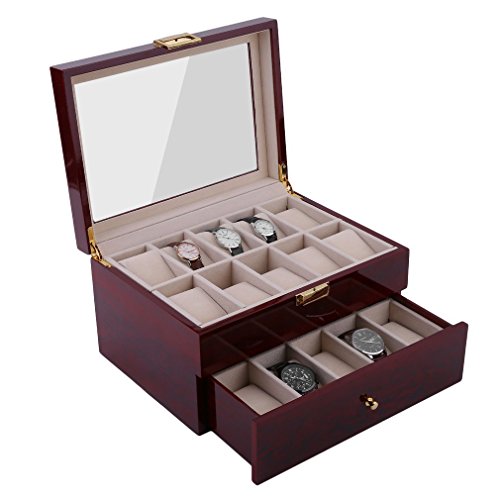 Coldcedar 20 Grids Vintage Wood Watch Box Display Storage Case w/Glass Top