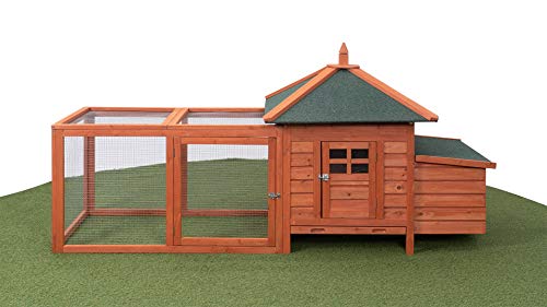 Miweba MyAnimal Hühnerstall MH-19 | 206x73x123 cm - Für 3 Hühner - Nistkasten mit Freilaufgehege - 2 Sitzstangen - Winterfest - Hühnerhaus mit Eiablage - Kiefernholz - Voliere (Braun) – Bild 4