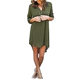 YXTech Women Long Sleeve Casual Mini Shirt Dress Loose Chiffon Ladies Short Shirt Dress (L, Army green)