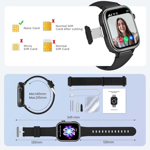 4G Children's Smartwatch IP68 Smartwatch with GPS, Calls, Video Calls, Voice Chat, Dual Camera, SOS, School Mode, Torch, Alarm, Smart Watch for Boys and Girls Black