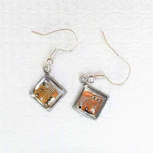 Silver Dangly Computer Earrings - Stainless steel bezel with recycled Computer Components - .925 Silver Earwires