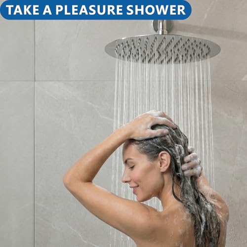 Rain Shower Head 30cm Rain Shower Head 304 Stainless Steel Rain Head High Pressure Water Flow Self-Cleaning Silicone Nozzles Easy Wall/Ceiling Mount Chrome Finish