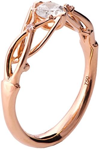 Solid 18K Rose Gold and Diamonds Three Stone Knot Engagement Ring For Women Unique Sets Promise Band Celtic Woven Braided