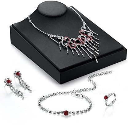YJEdward Simulated Diamond Wedding Jewelry Set Necklace Ring Bracelet Earrings Gift For Her 4 Pcs