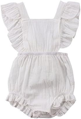 Enhill Toddler Infant Baby Girl Butterfly Sleeve Backless Ruffle Romper Bodysuit Jumpsuit Outfit (White, 12-18 Months)