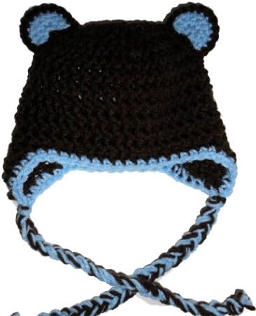 Sweet Lullabiez Handmade Brown &amp; Baby Blue Bear Beanie / Hat Size 3-6 Months