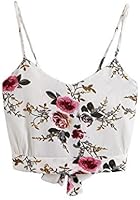 MakeMeChic Women's Self Tie Back V Neck Crop Cami Top Camisole 1-White one-size