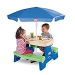 Little Tikes Easy Store Junior Picnic Table with Umbrella, Blue/Green