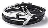 Golastartery Vintage Wild Alloy Anchor Multilayer Hand Weave Leather Cuff Bracelet