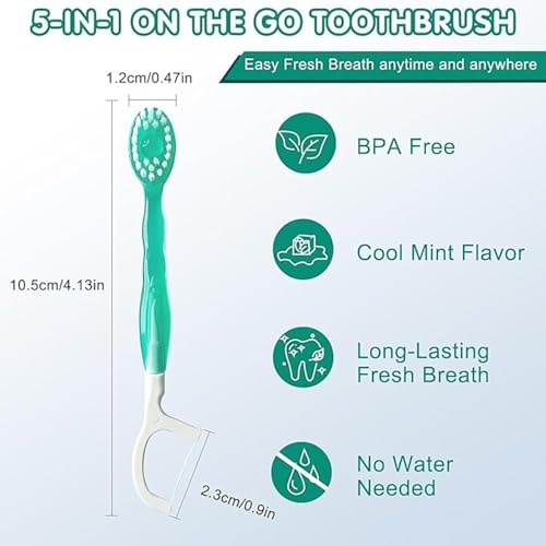 Mini Disposable Toothbrushes - 5 in 1 Travel Portable Toothbrush with Toothpaste + Tongue Scraper + Picks+Floss Travel Case, 10 Pcs-Mixed 4 Flavor