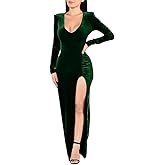 ZileZile Women's Sexy Bodycon Long Sleeve Deep V Neck High Slit Cocktail Party Maxi Dresses