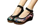 Qhome Women's Chinese Phoenix Embroidered Oxfords Rubber Sole Cheongsam Shoes, Black, 41 M EU