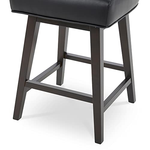 CHITA 26 Inch Counter Height Swivel Bar Stools Set of 2, FSC Certified Modern Upholstered Faux Leather Swivel Barstool Chair with Back, Black
