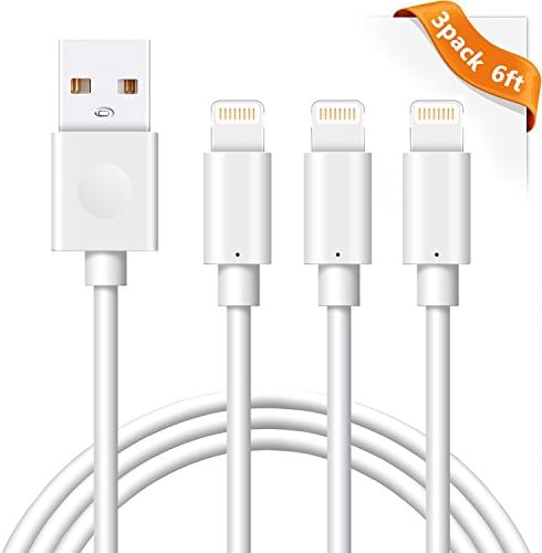iPhone Charger, Areker 3 Pack 6Ft iPhone Charging Lightning Cable 8 Pin Sync Cord for iPhone 7 Plus 6s 6 Plus SE 5s iPod Nano Touch 5 iPad Mini Air (White)