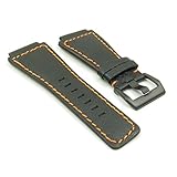 DASSARI Cayenne Black w/ Orange Stitching Saffiano Leather Watch Band for Bell & Ross w/ Matte Black Buckle 24mm